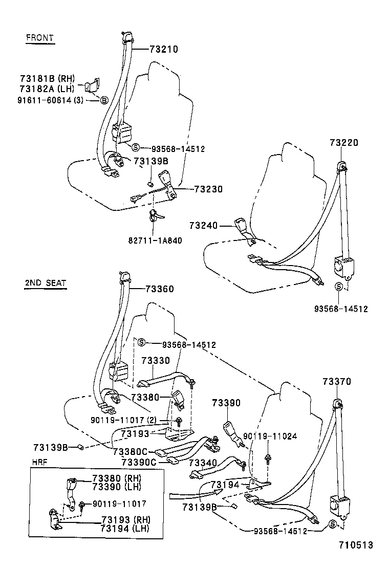 73330-65010-B0 BELT ASSY, REAR SEAT LAP TYPE, RH product image