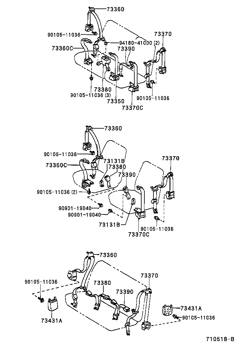 73370-26041-B2 BELT ASSY, REAR SEAT 3 POINT TYPE, OUTER LH product image