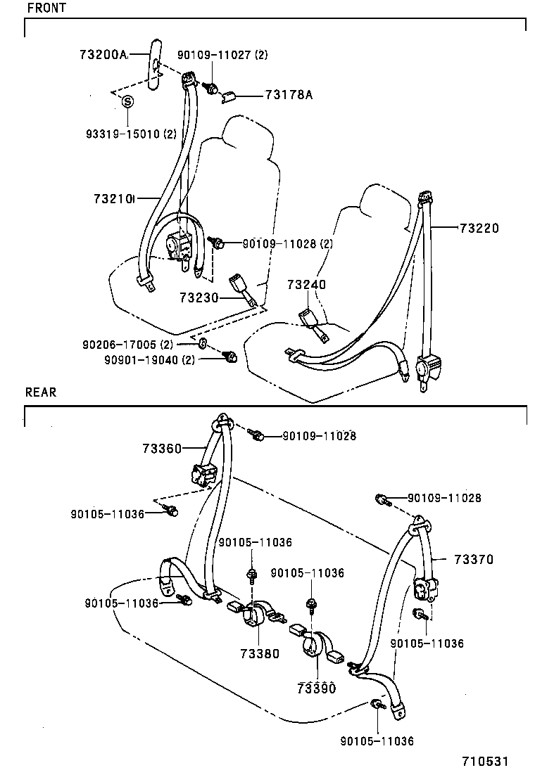 73470-13010-B0 BELT ASSY, REAR SEAT 3 POINT TYPE, INNER, RH product image