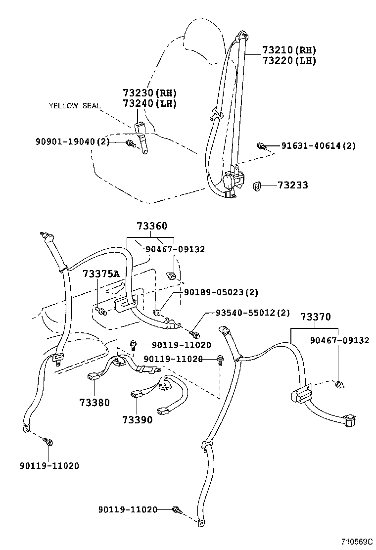 73370-12240-P0 BELT ASSY, REAR SEAT 3 POINT TYPE, OUTER LH product image