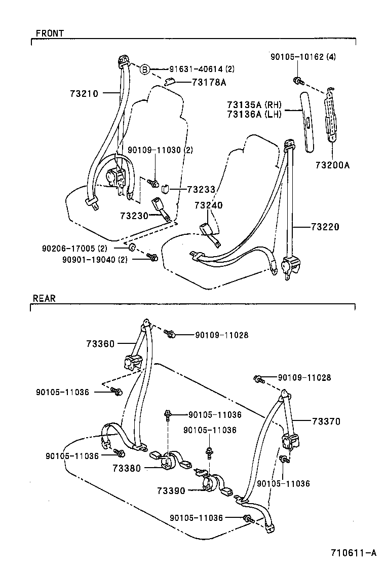 73470-13010-B0 BELT ASSY, REAR SEAT 3 POINT TYPE, INNER, RH product image