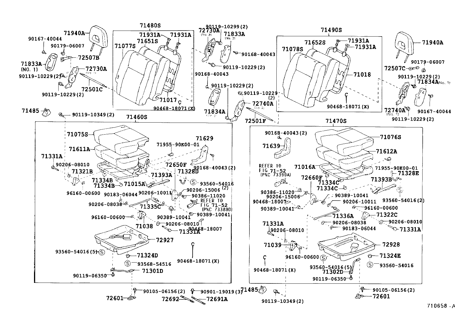 71015-42010 FRAME SUB-ASSY, REAR SEAT CUSHION, RH product image