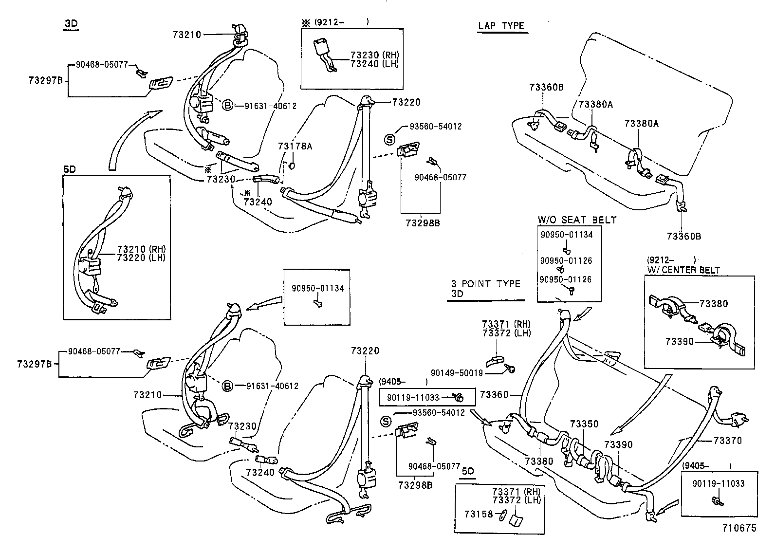 73370-10140-B0 BELT ASSY, REAR SEAT 3 POINT TYPE, OUTER LH product image