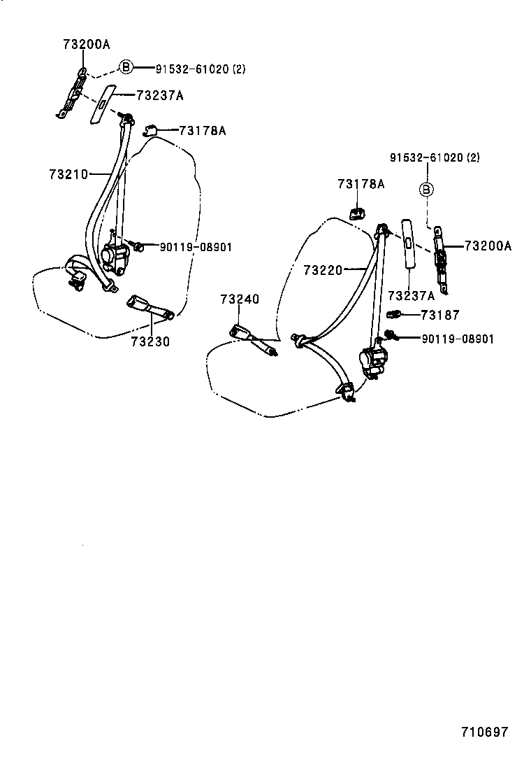 73230-08020-B0 BELT ASSY, FRONT SEAT INNER, RH product image