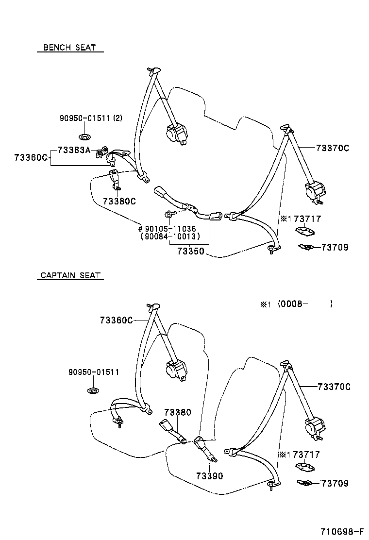 Toyota 73230-08010-B0 BELT ASSY, FRONT SEAT INNER, RH