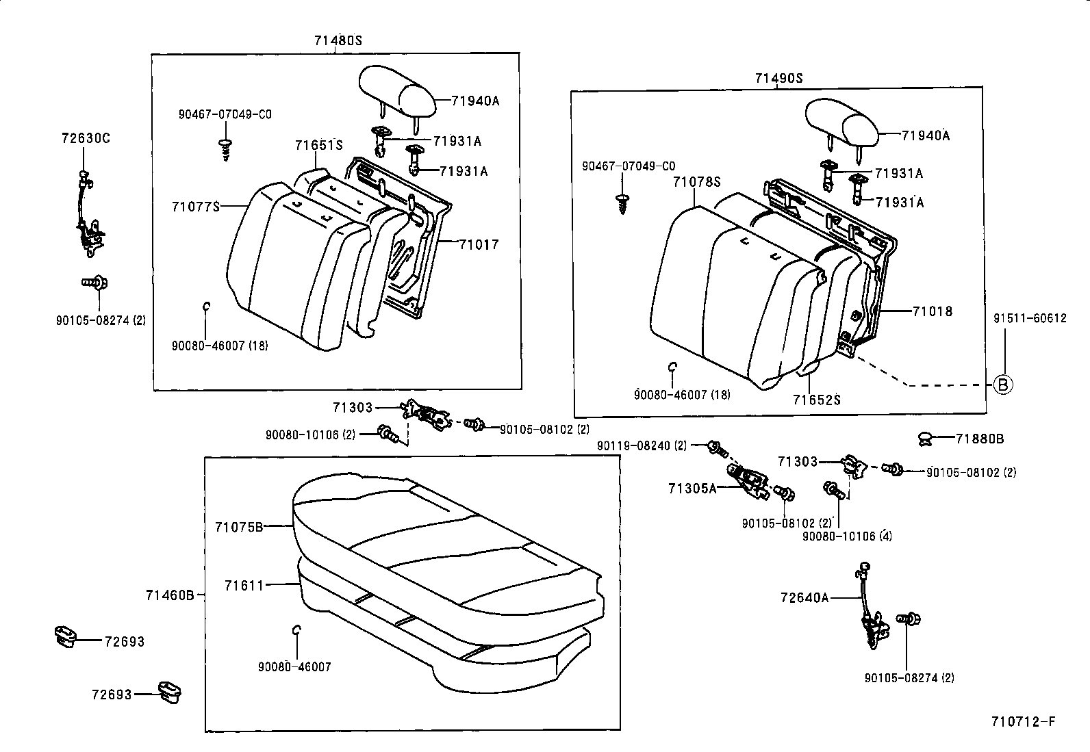 Toyota 71305-02010 HINGE SUB-ASSY, REAR SEAT BACK, CENTER