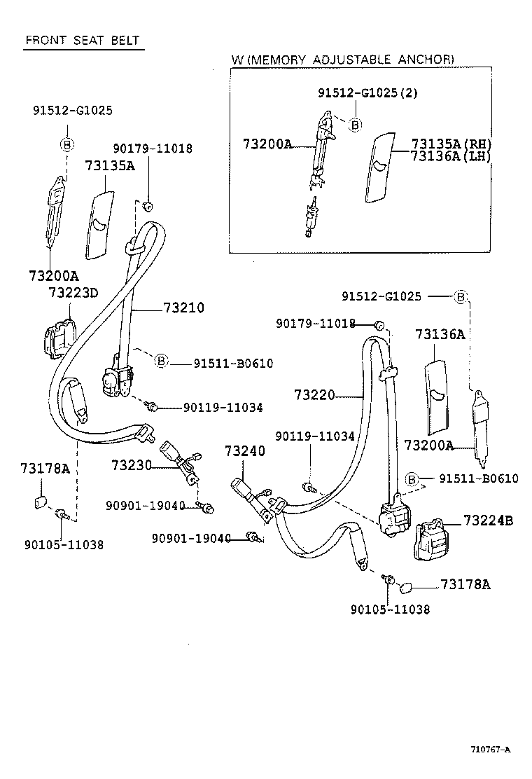 Toyota 73220-30751-C2 BELT ASSY, FRONT SEAT OUTER, LH