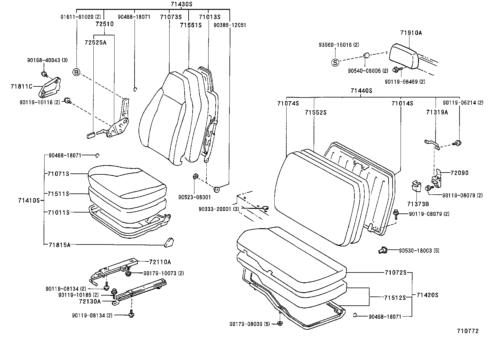 71502-37020 PAD, FRONT SEAT CUSHION, LH (FOR SEPARATE TYPE) product image