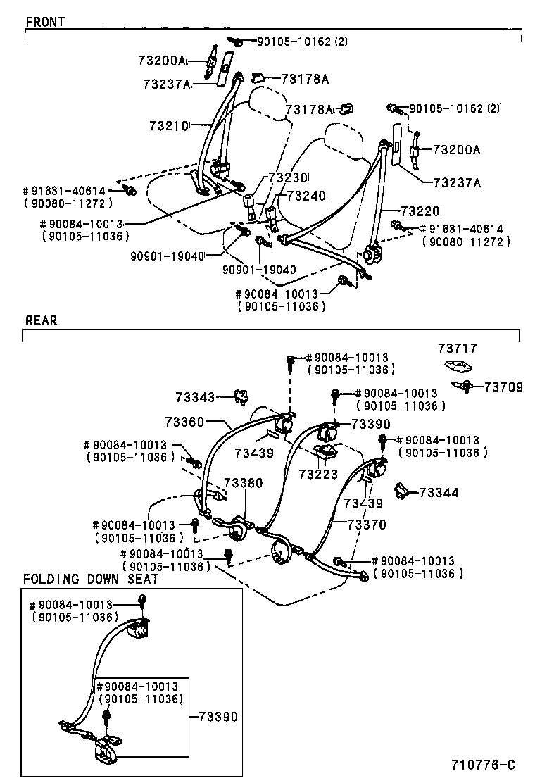 Toyota 73230-02020-B0 BELT ASSY, FRONT SEAT INNER, RH