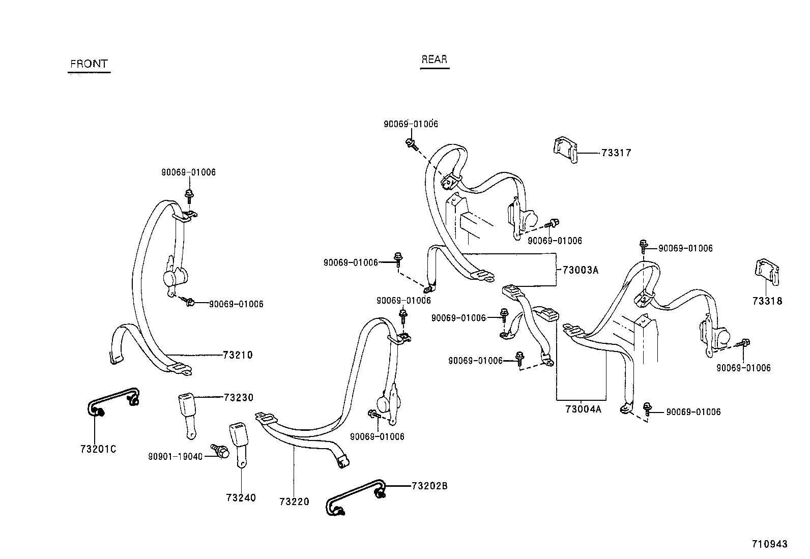 73003-0W070 BELT SET, REAR SEAT 3 POINT TYPE, RH product image