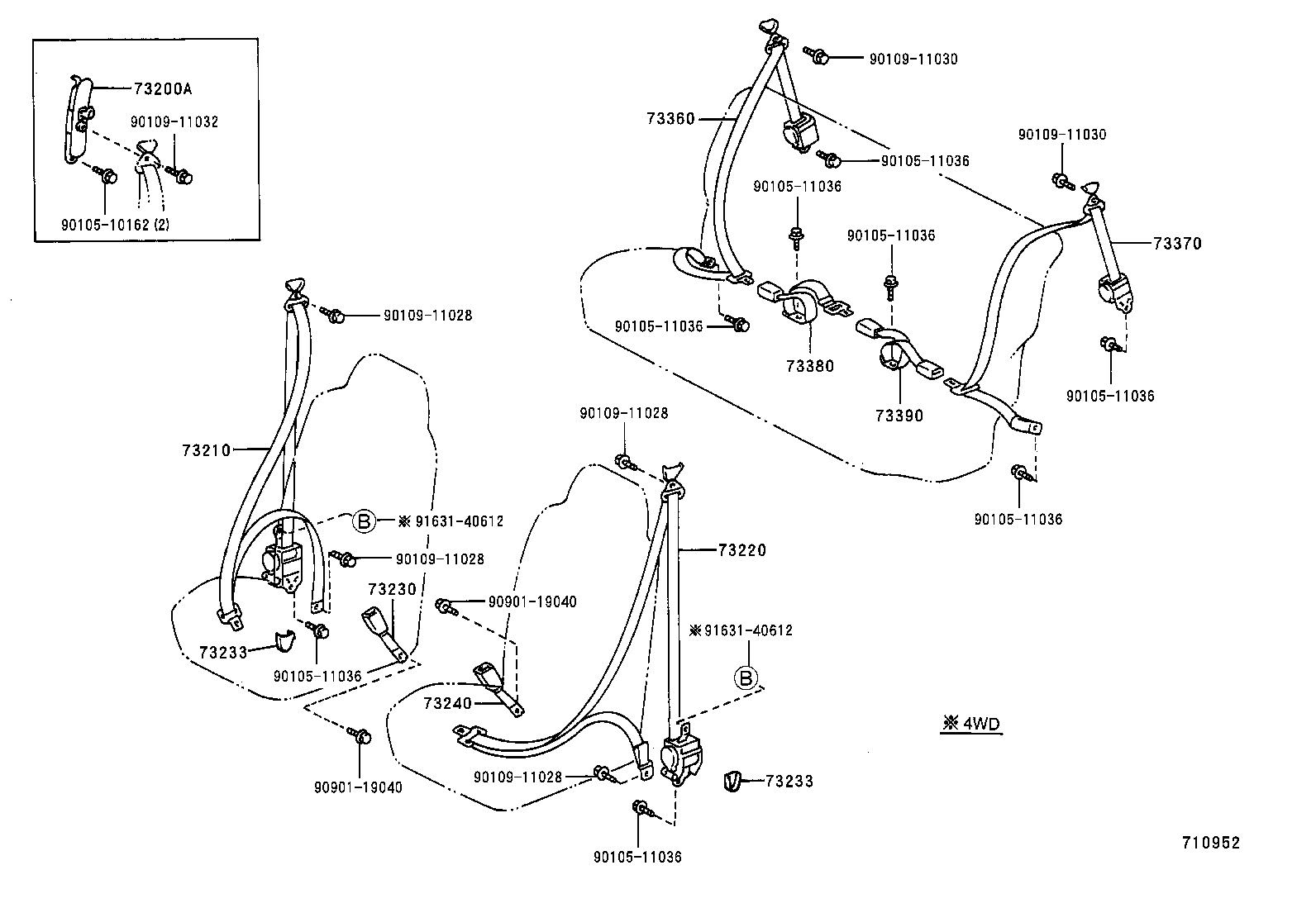73240-10080-B2 BELT ASSY, FRONT SEAT INNER, RH product image