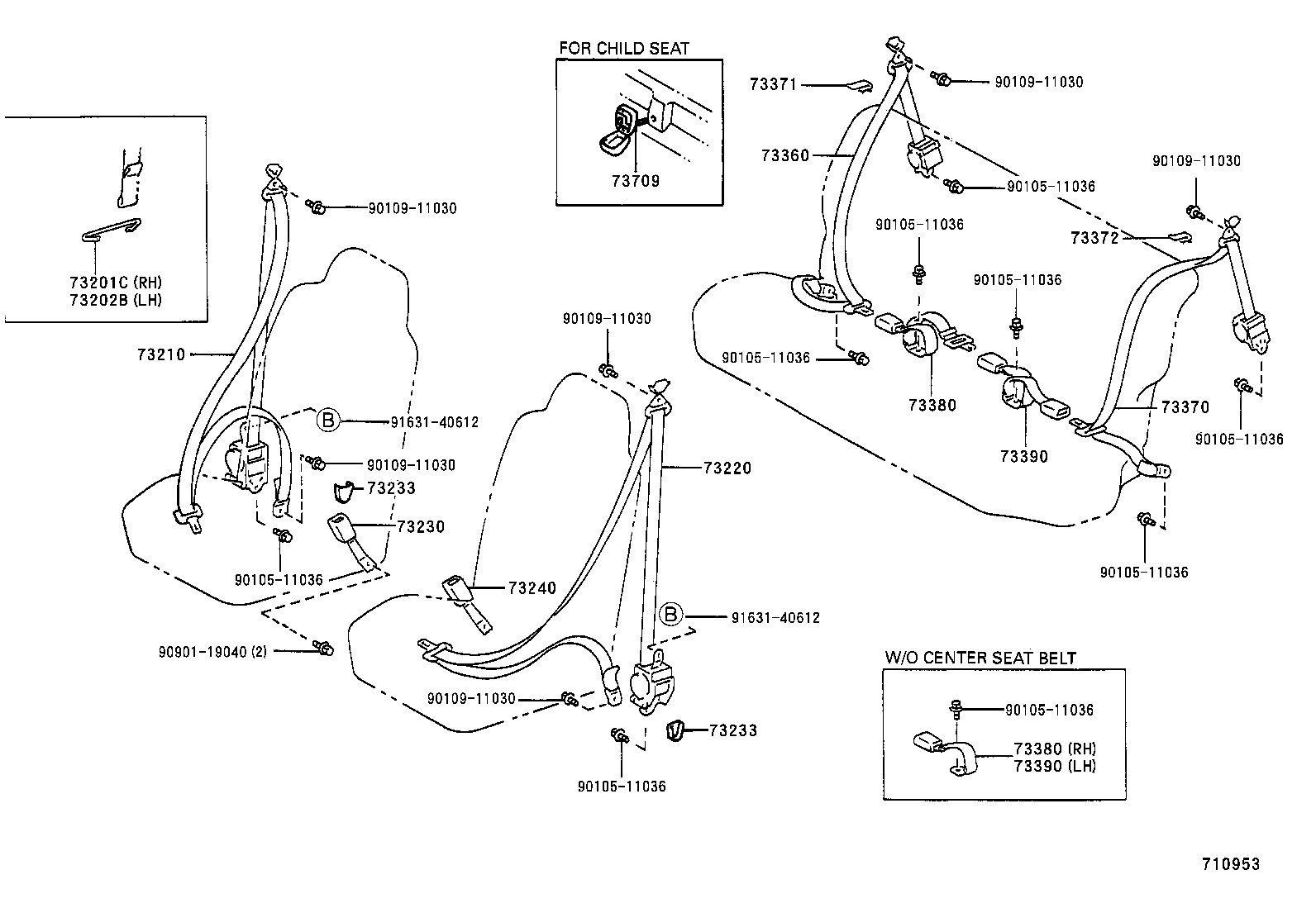 73370-10190-B2 BELT ASSY, REAR SEAT 3 POINT TYPE, OUTER LH product image