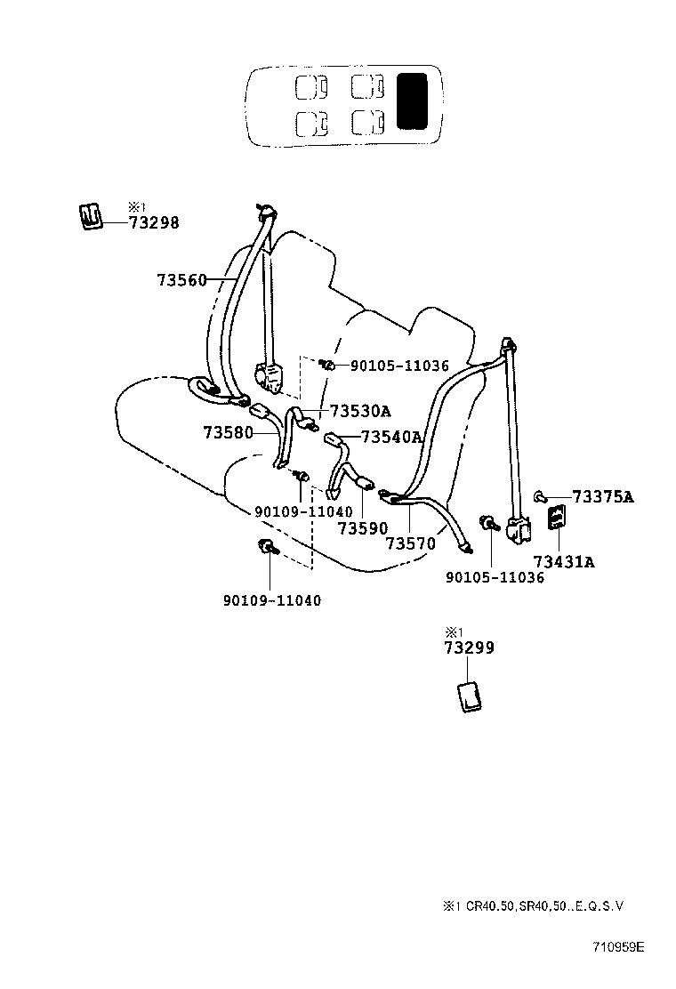 73030-28100-B0 BELT ASSY, REAR SEAT LAP TYPE, RH product image