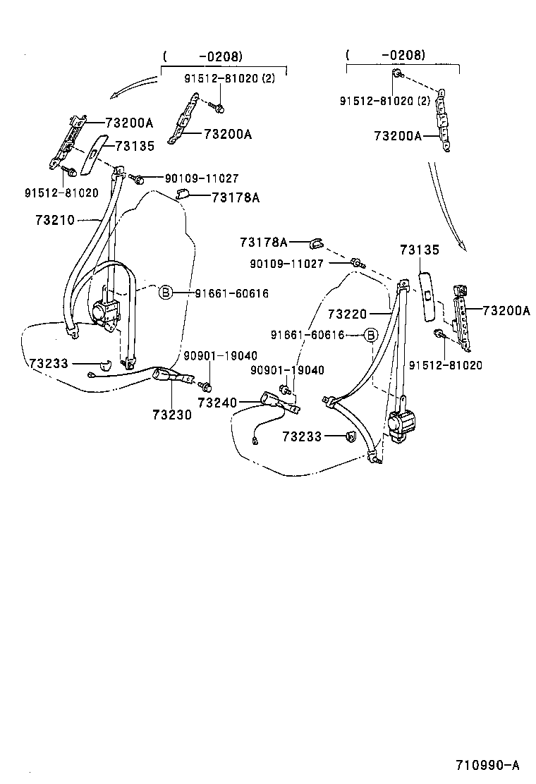 Toyota 73240-60300-B0 BELT ASSY, FRONT SEAT INNER, RH