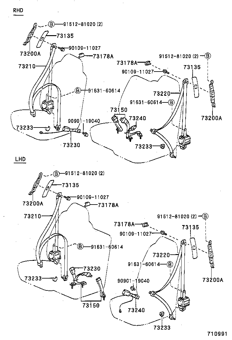 73360-60333 BELT ASSY, REAR NO.1 SEAT, OUTER RH product image