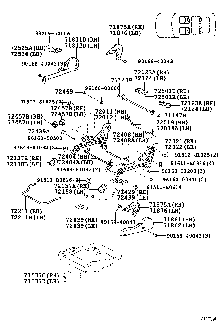 71017-60360 FRAME SUB-ASSY, REAR SEAT BACK, RH product image