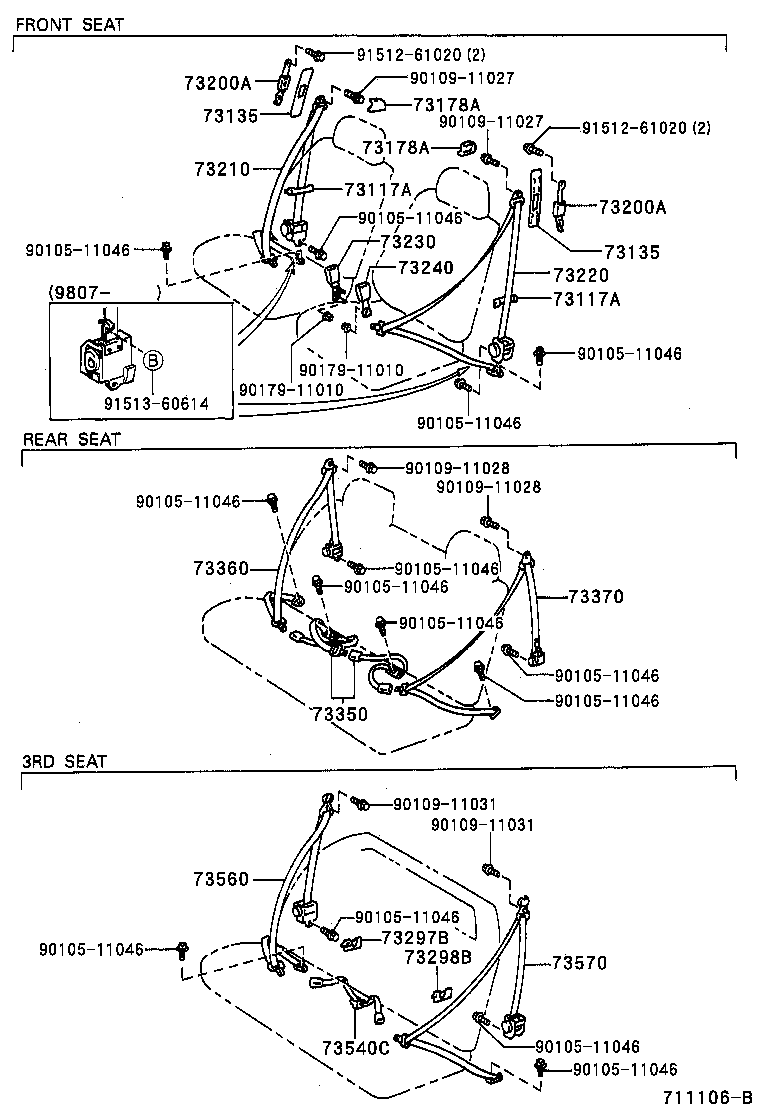73560-35021-B1 BELT ASSY, REAR NO.2 SEAT, OUTER RH product image
