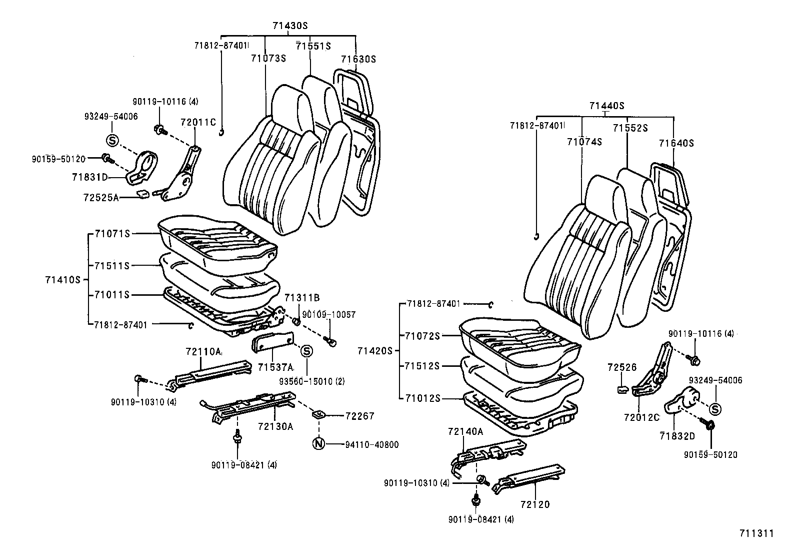 71033-87008 LEG SUB-ASSY, REAR SEAT CUSHION product image