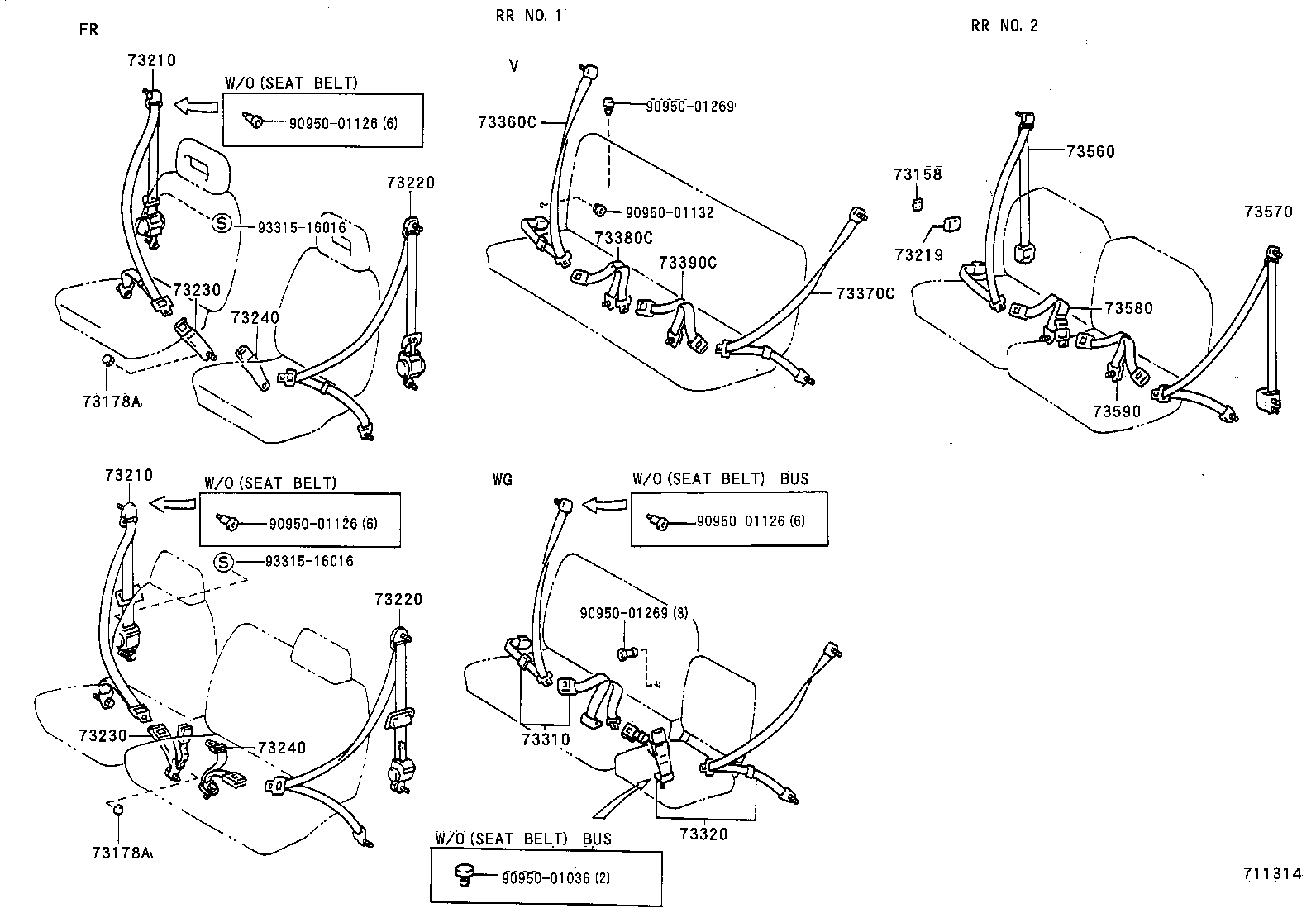 73560-95705-03 BELT ASSY, REAR NO.2 SEAT, OUTER RH product image