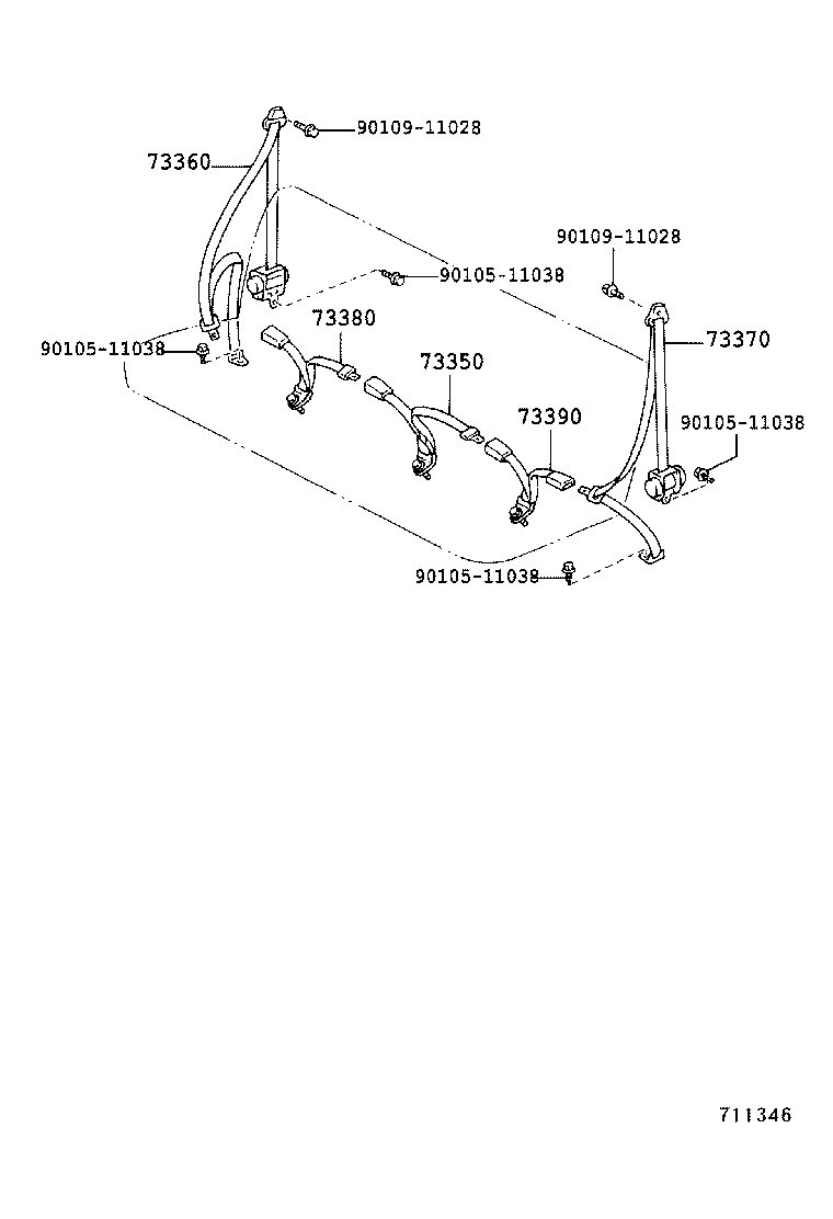 73350-37101-B0 BELT ASSY, REAR SEAT LAP TYPE, CENTER product image