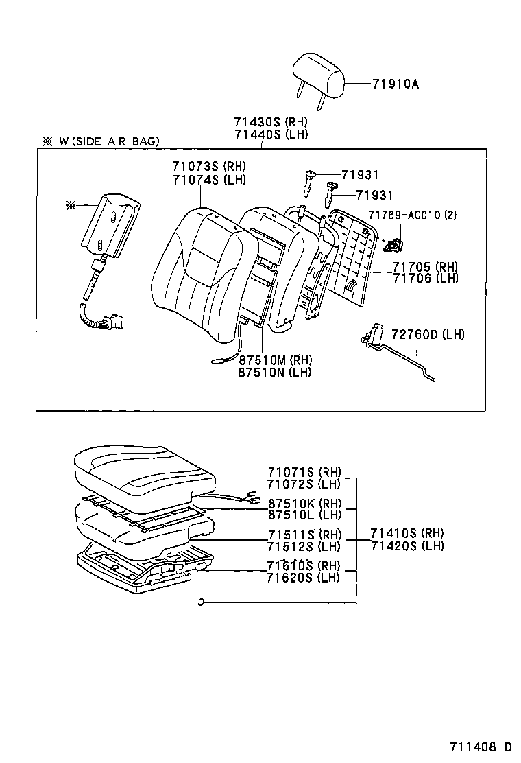 Toyota 71073-AC220-B2 COVER, FRONT SEAT BACK, RH(FOR SEPARATE TYPE)