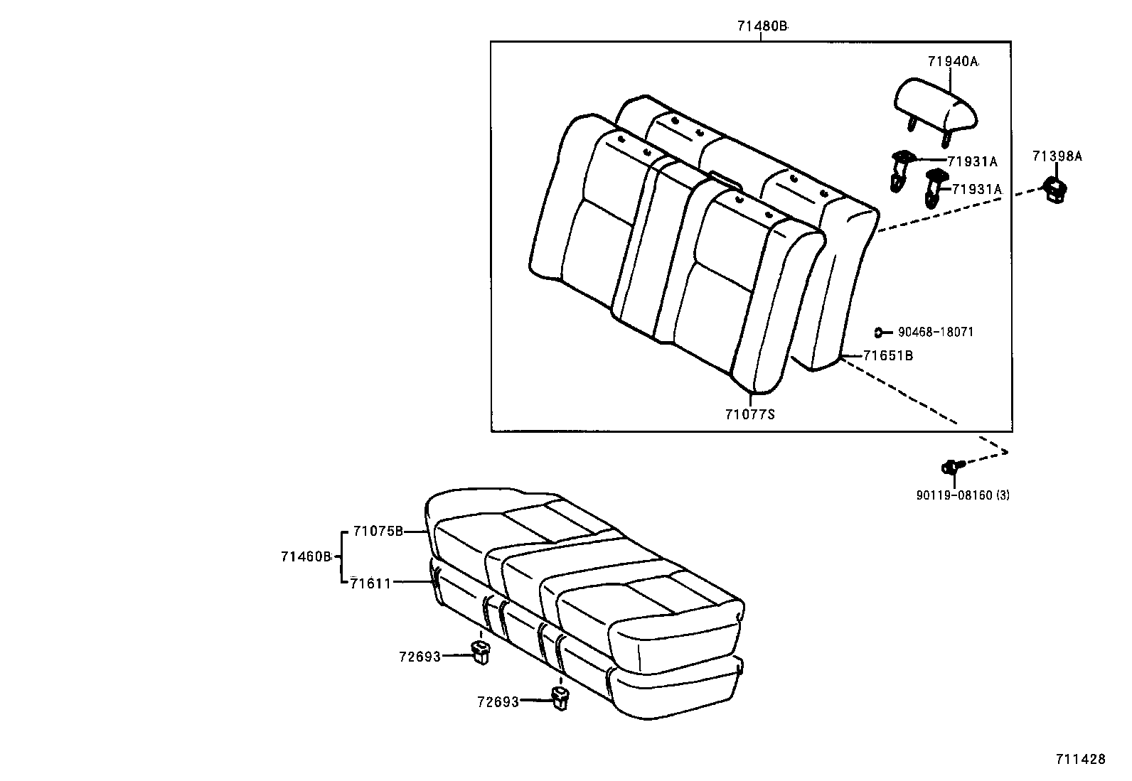 71017-33080 FRAME SUB-ASSY, REAR SEAT BACK, RH product image