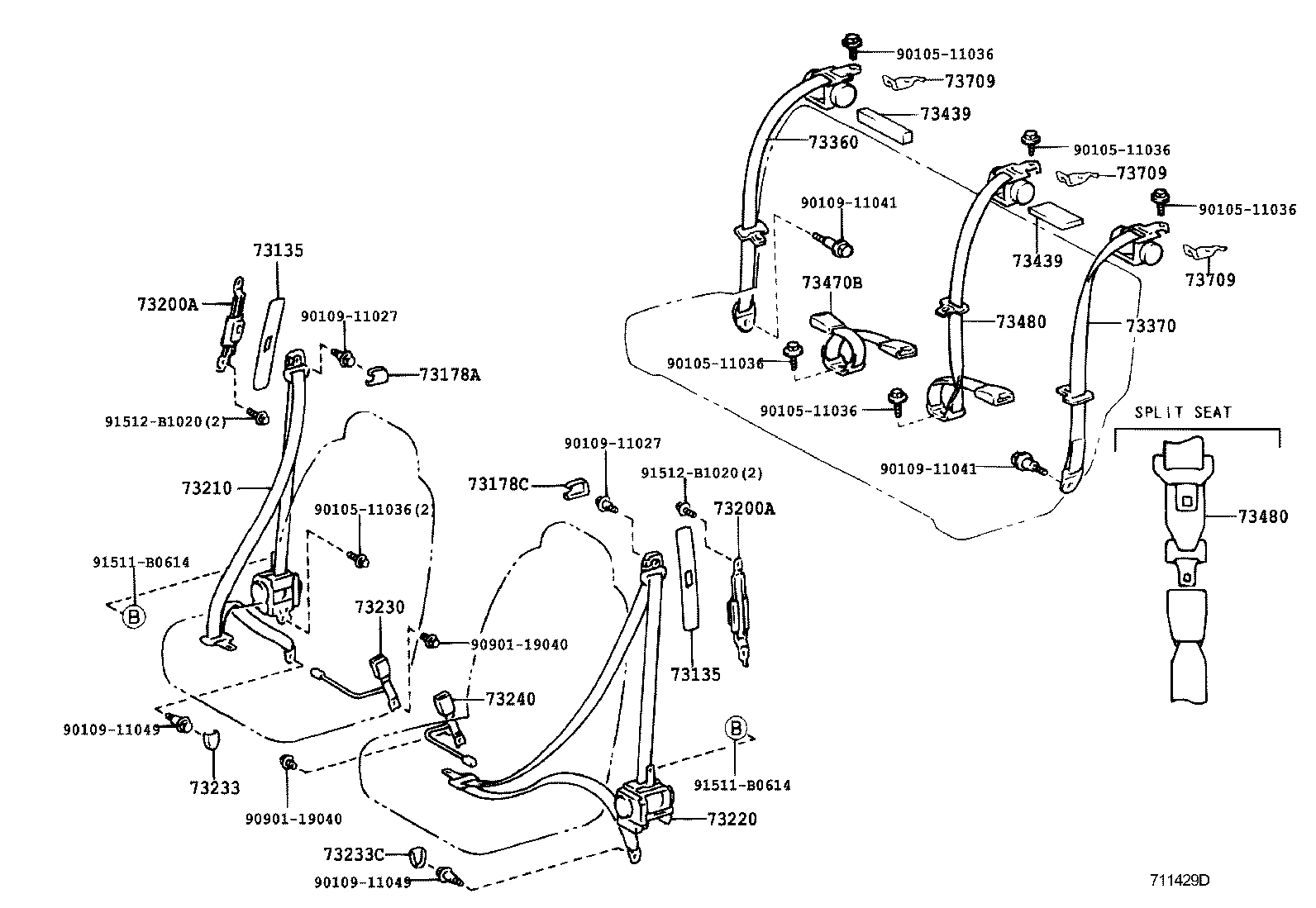 Toyota 73220-52011-B1 BELT ASSY, FRONT SEAT OUTER, LH