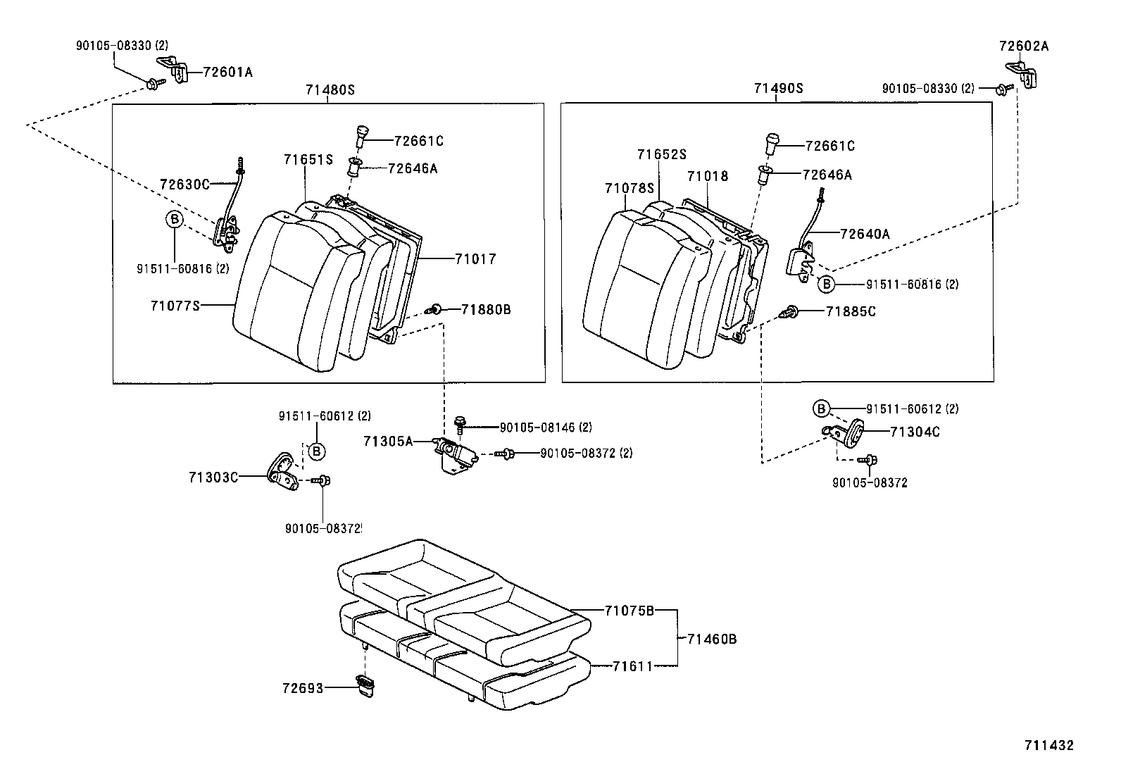 71017-20630 FRAME SUB-ASSY, REAR SEAT BACK, RH product image