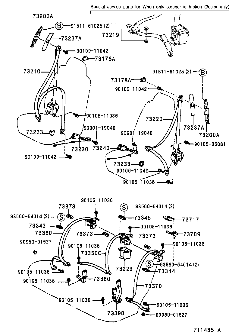 Toyota 73220-33211-C0 BELT ASSY, FRONT SEAT OUTER, LH