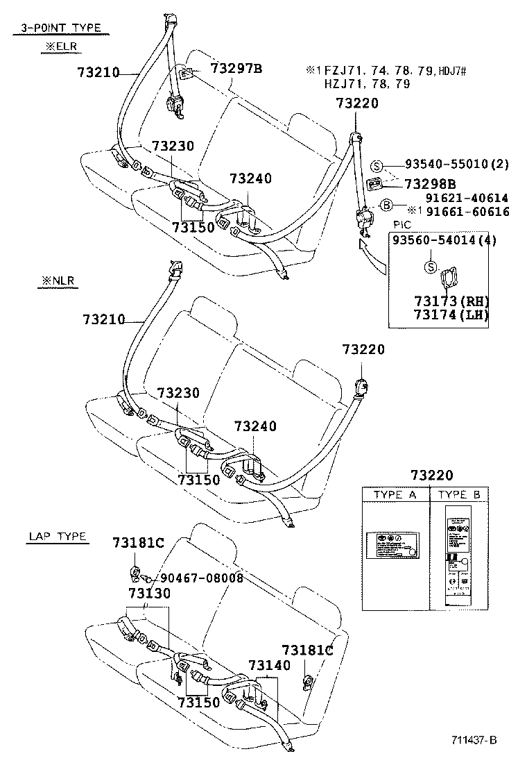 Toyota 73240-60281-B0 BELT ASSY, FRONT SEAT INNER, LH