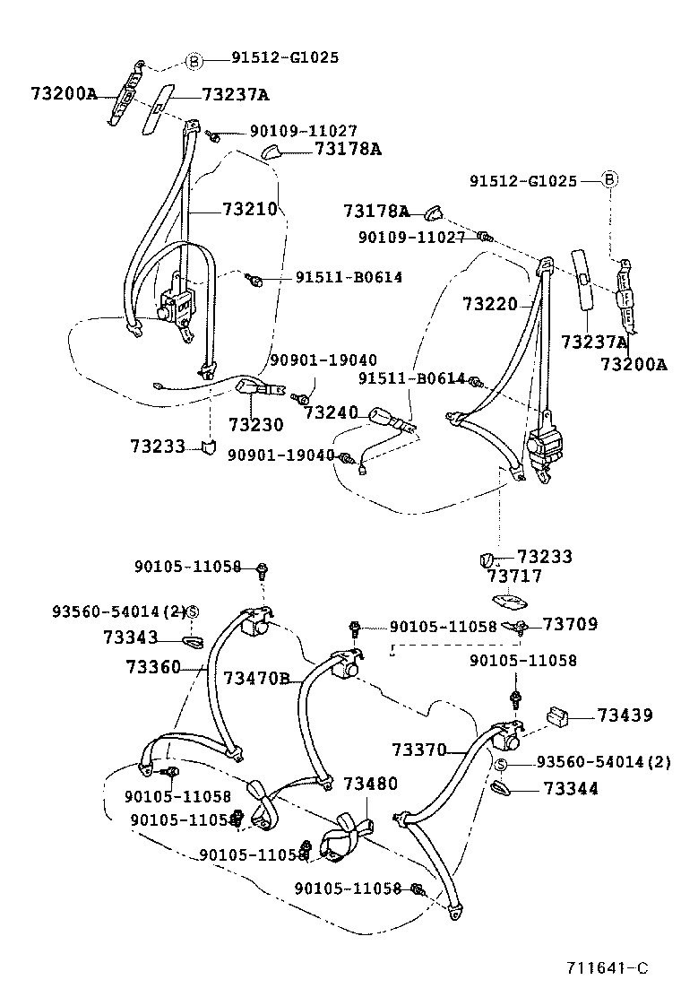 Toyota 73230-53111-A0 BELT ASSY, FRONT SEAT INNER, RH