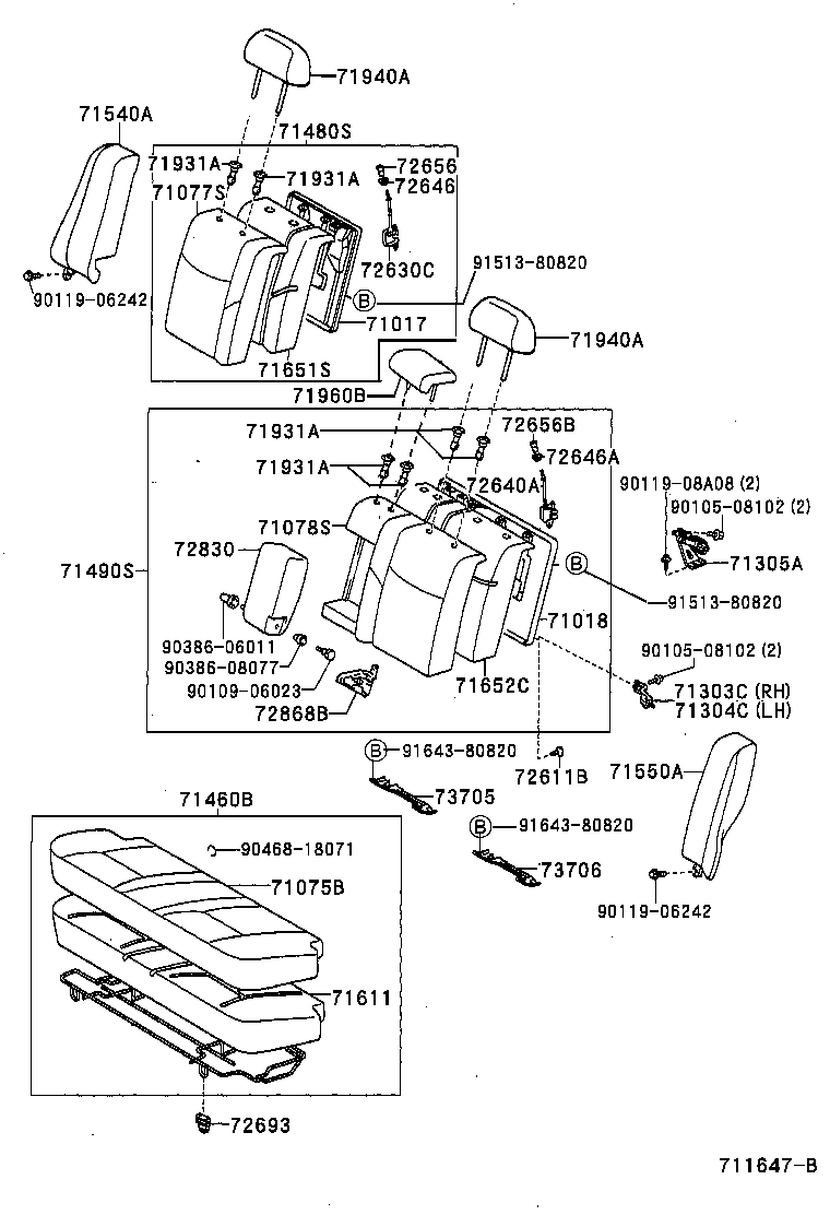 71017-47040 FRAME SUB-ASSY, REAR SEAT BACK, RH product image