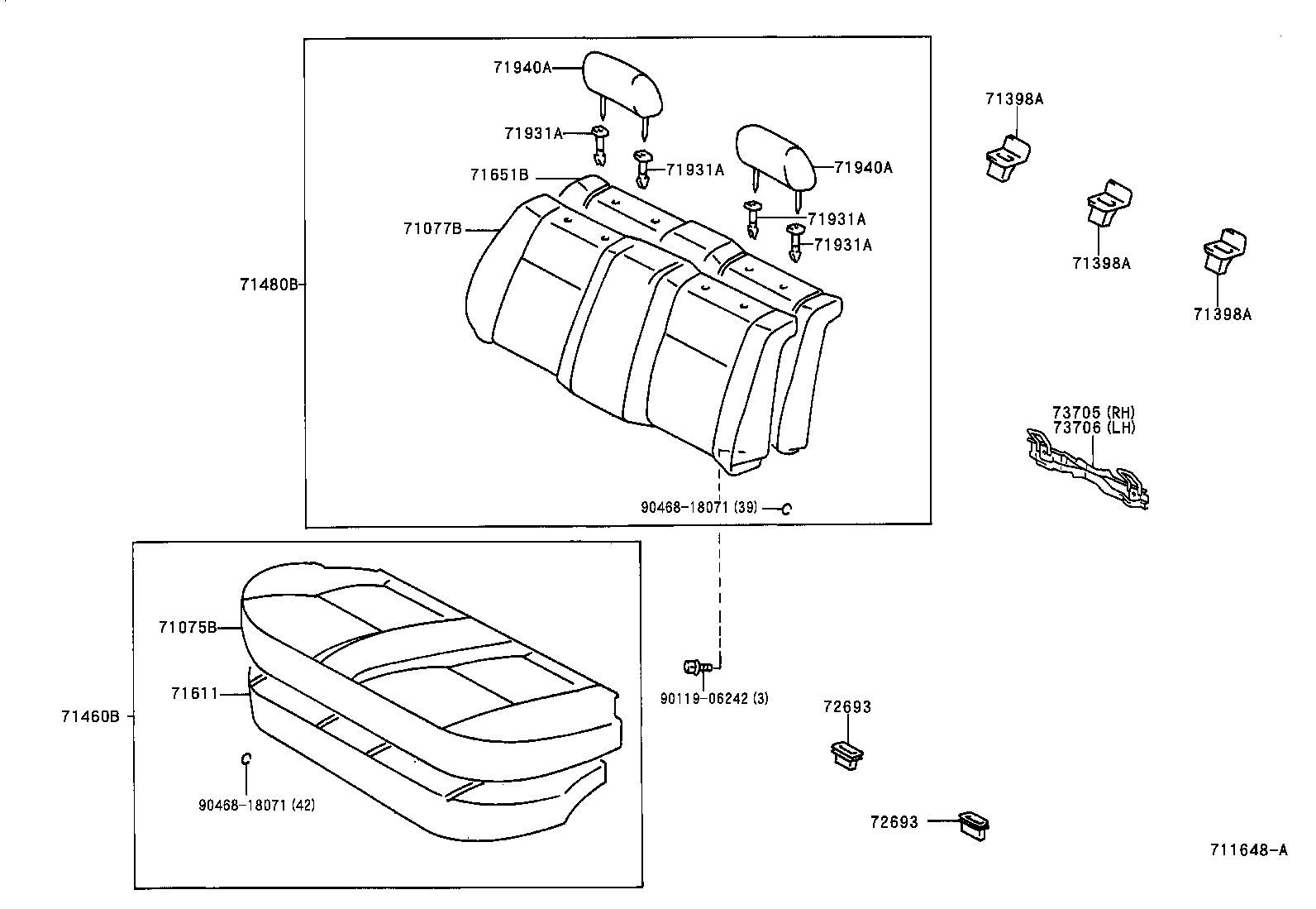 Toyota 71460-47040-K0 CUSHION ASSY, REAR SEAT (FOR BENCH TYPE)