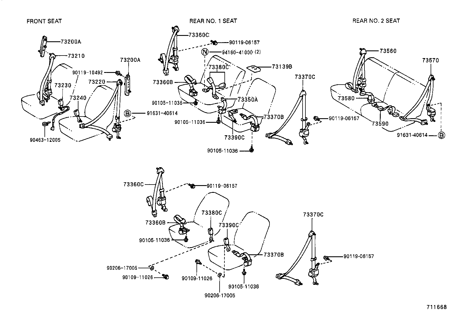 73570-28161-B0 BELT ASSY, REAR NO.2 SEAT, OUTER LH product image