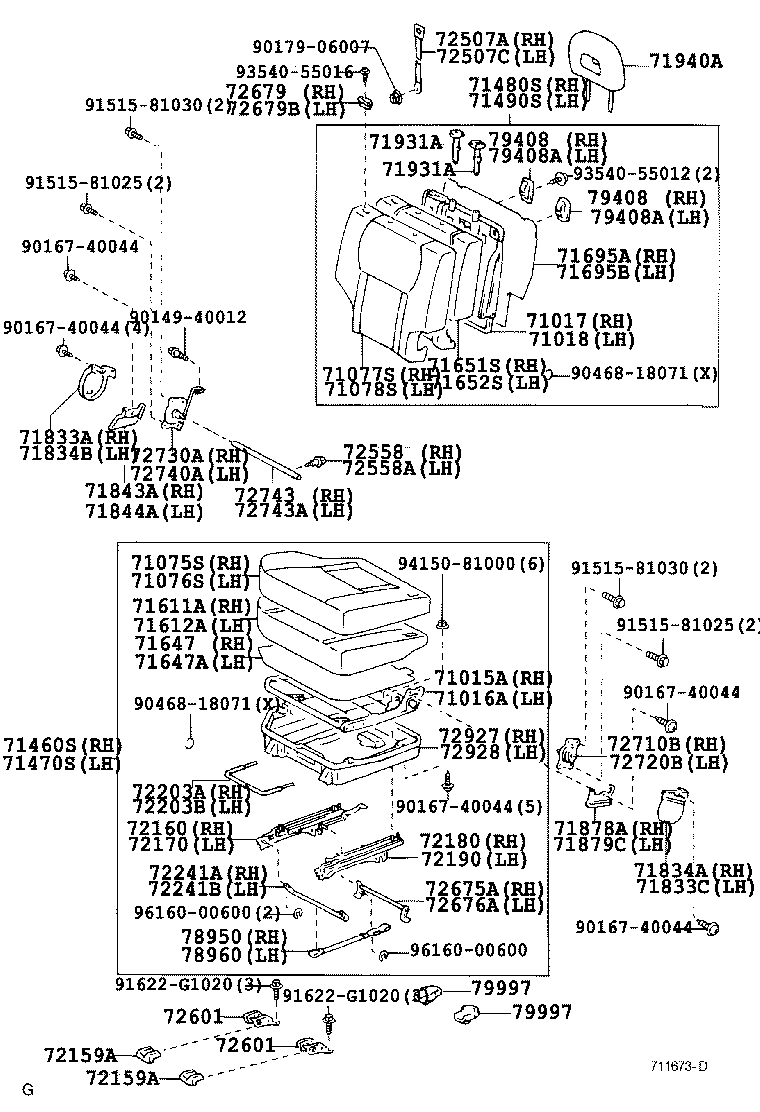 71015-42120 FRAME SUB-ASSY, REAR SEAT CUSHION, RH product image