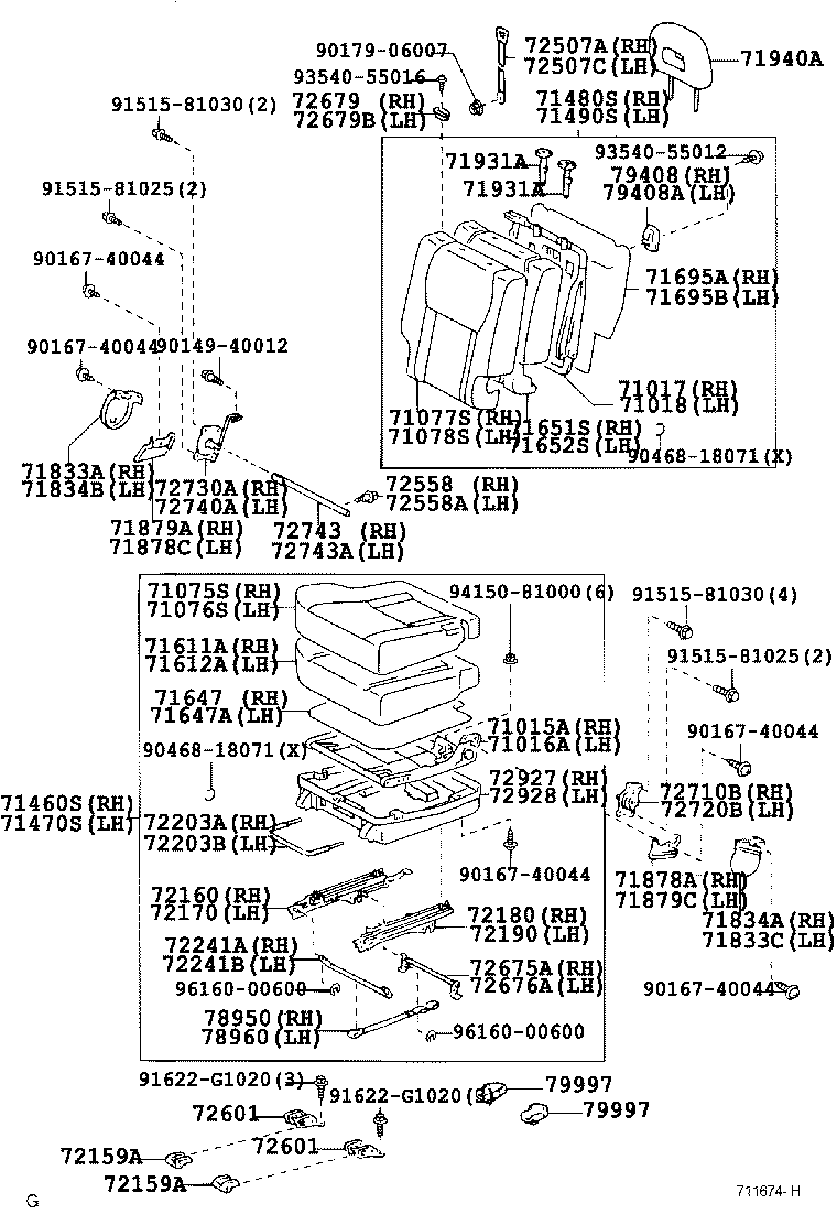 71015-42120 FRAME SUB-ASSY, REAR SEAT CUSHION, RH product image