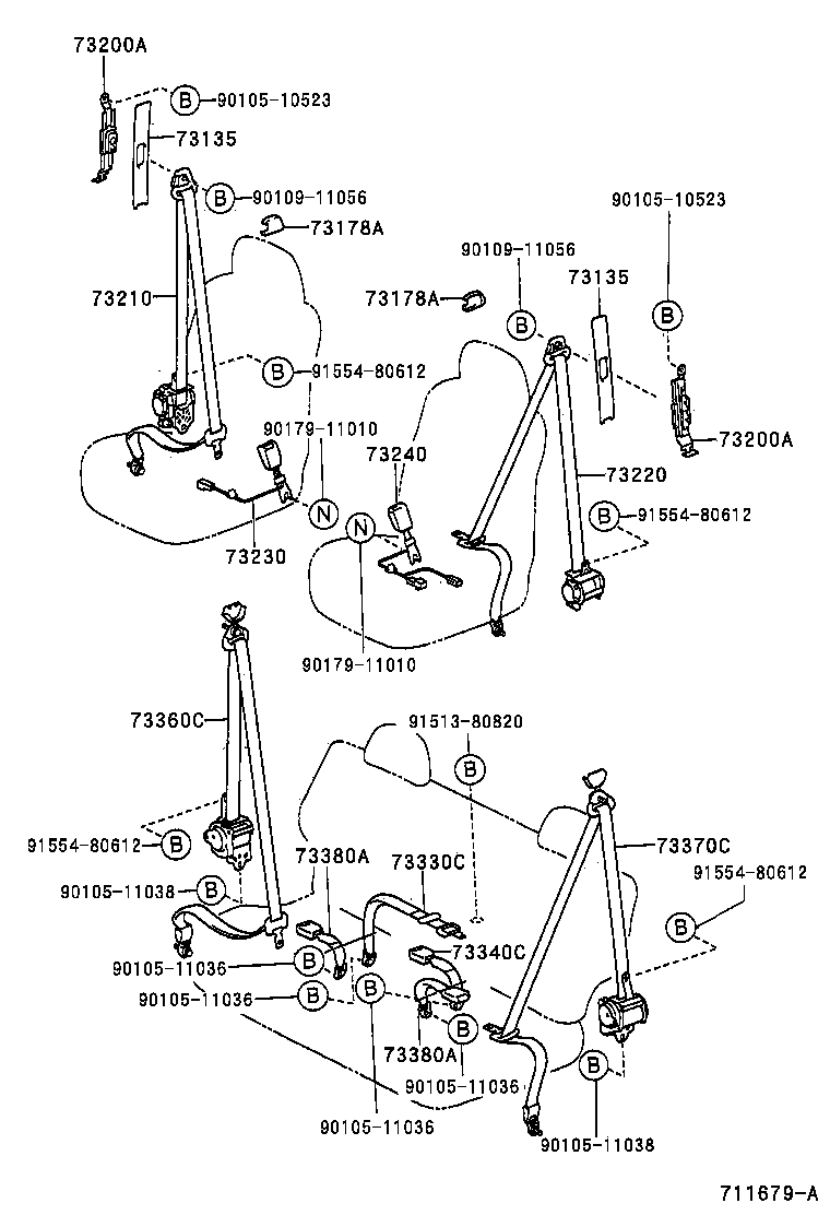 73340-42060-C0 BELT ASSY, REAR SEAT LAP TYPE, CENTER LH product image
