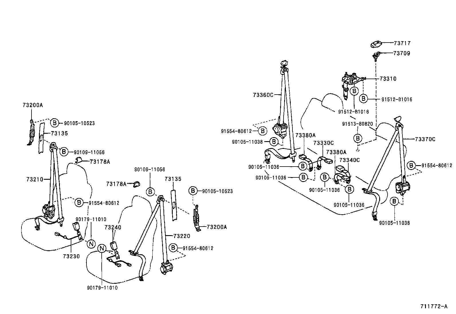 Toyota 73220-42350-E2 BELT ASSY, FRONT SEAT OUTER, LH