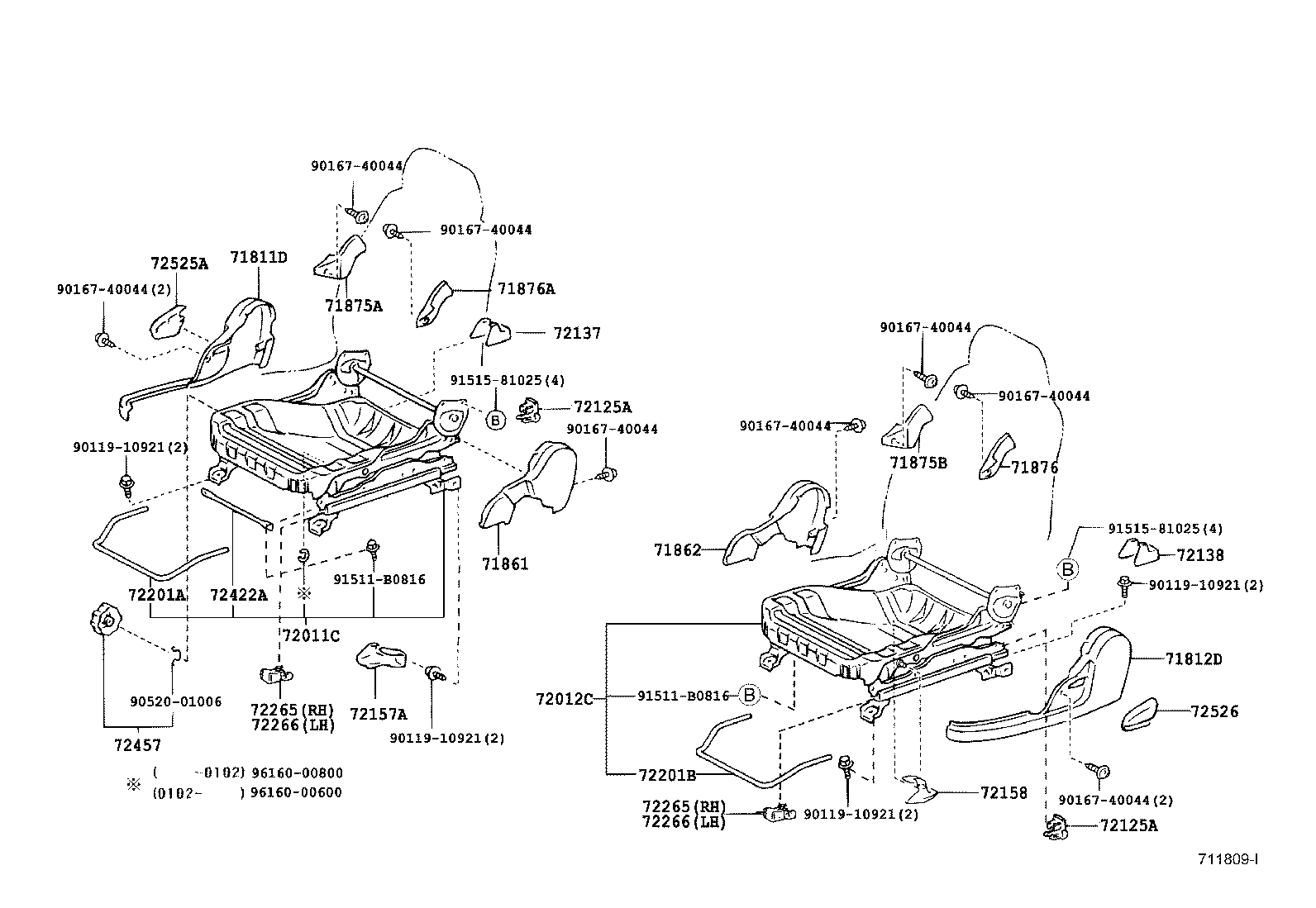 71052-13042 PAD, FRONT SEAT CUSHION, LH (FOR SEPARATE TYPE) product image