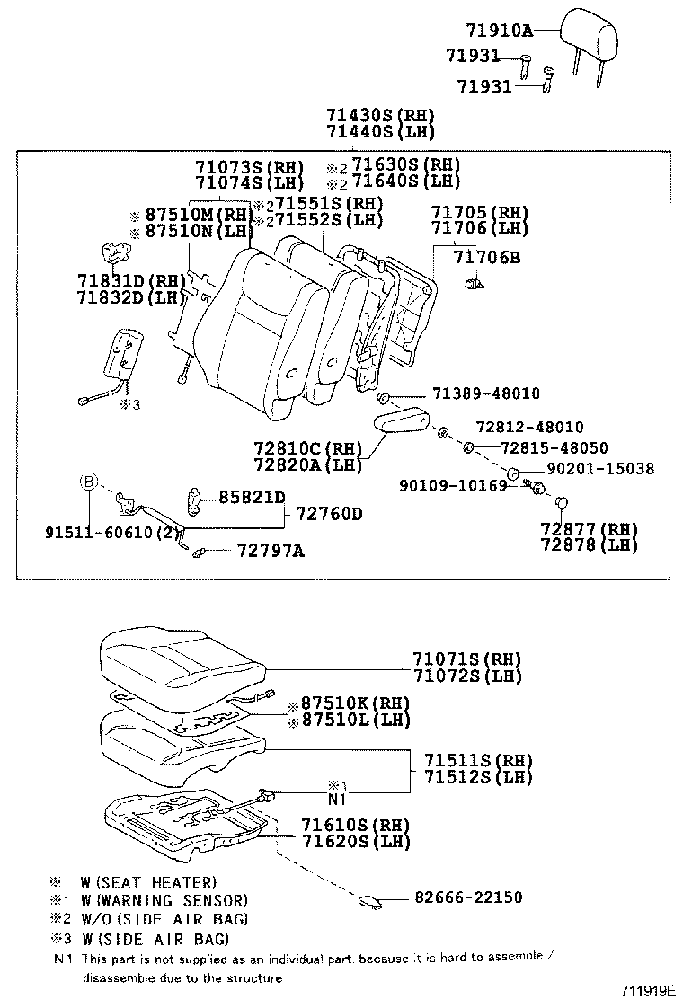Toyota 71073-48540-B0 COVER, FRONT SEAT BACK, RH(FOR SEPARATE TYPE)