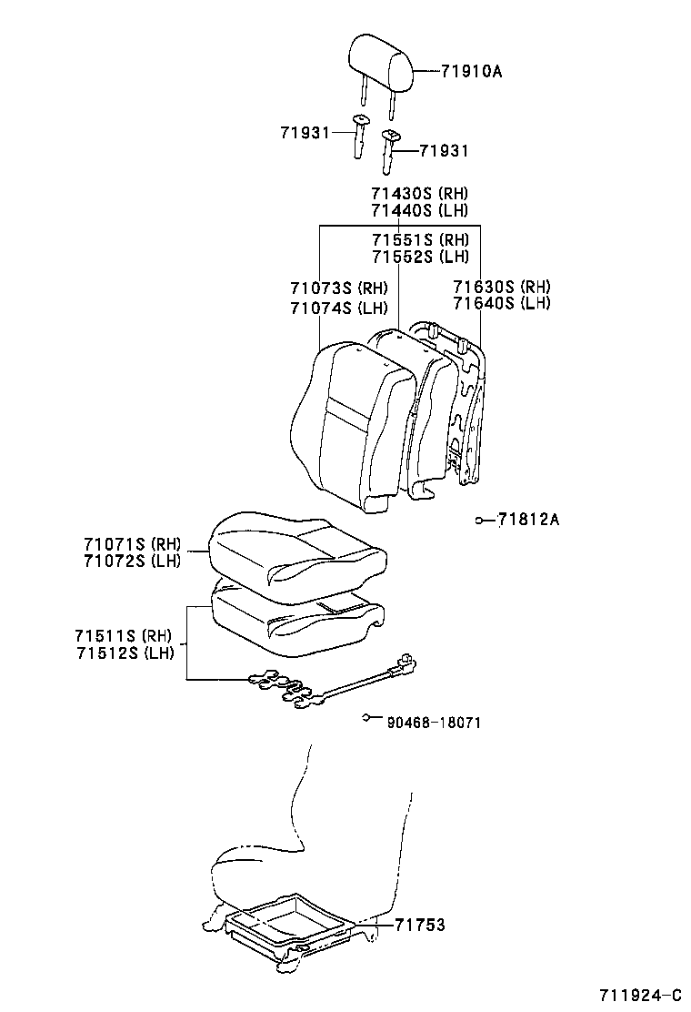 71518-52860-B0 PAD, FRONT SEAT CUSHION W/COVER, RH product image