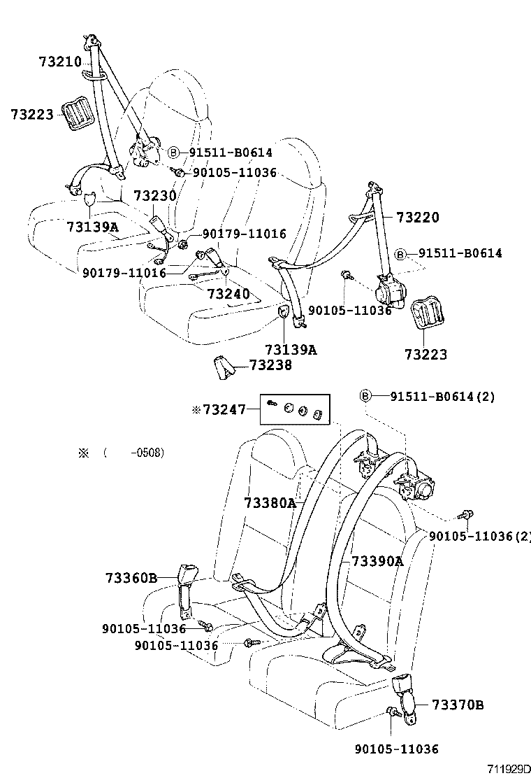 Toyota 73230-24230-D0 BELT ASSY, FRONT SEAT INNER, RH