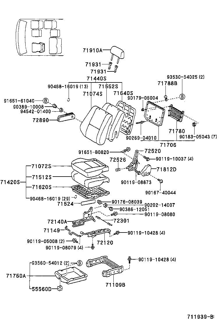 79103-0S030 FRAME SUB-ASSY, NO.1 SEAT BACK, RH product image