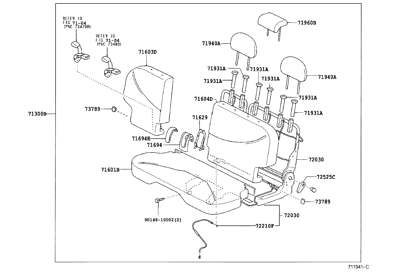 Toyota 71601-0D010-B0 PAD SUB-ASSY, REAR SEAT CUSHION W/COVER