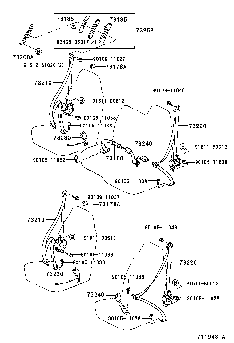 73150-37040-B0 BELT ASSY, FRONT SEAT LAP TYPE, CENTER product image