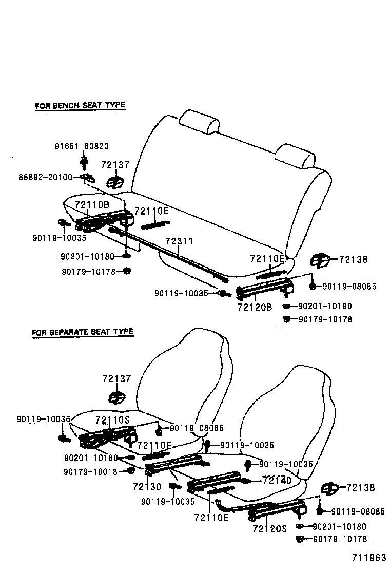 72110-20221 TRACK ASSY, SEAT, OUTER RH (FOR BENCH SEAT) product image