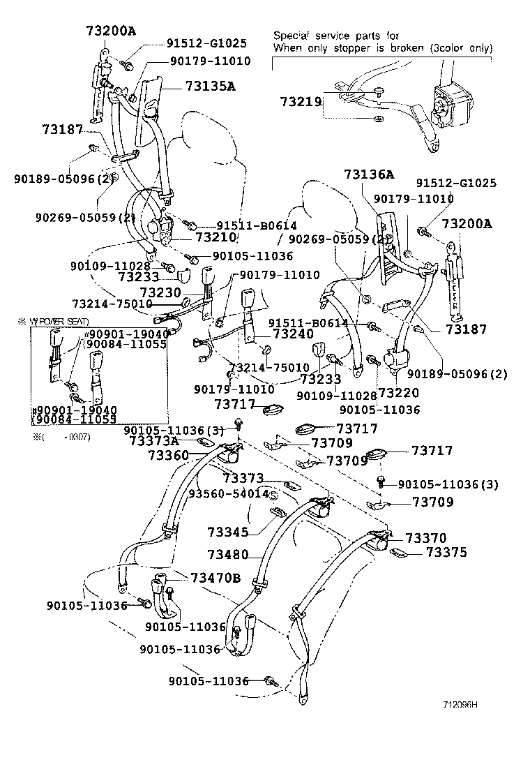 Toyota 73230-0W050-B1 BELT ASSY, FRONT SEAT INNER, RH