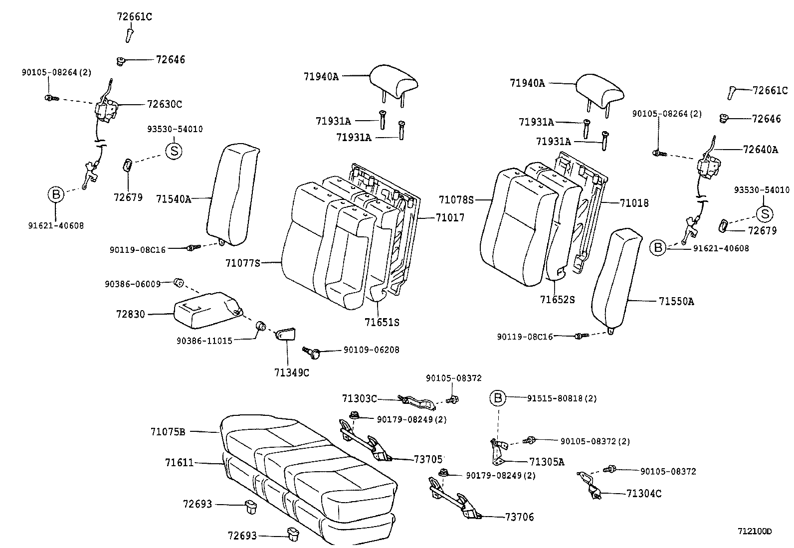 Toyota 71305-33050 HINGE SUB-ASSY, REAR SEAT BACK, CENTER