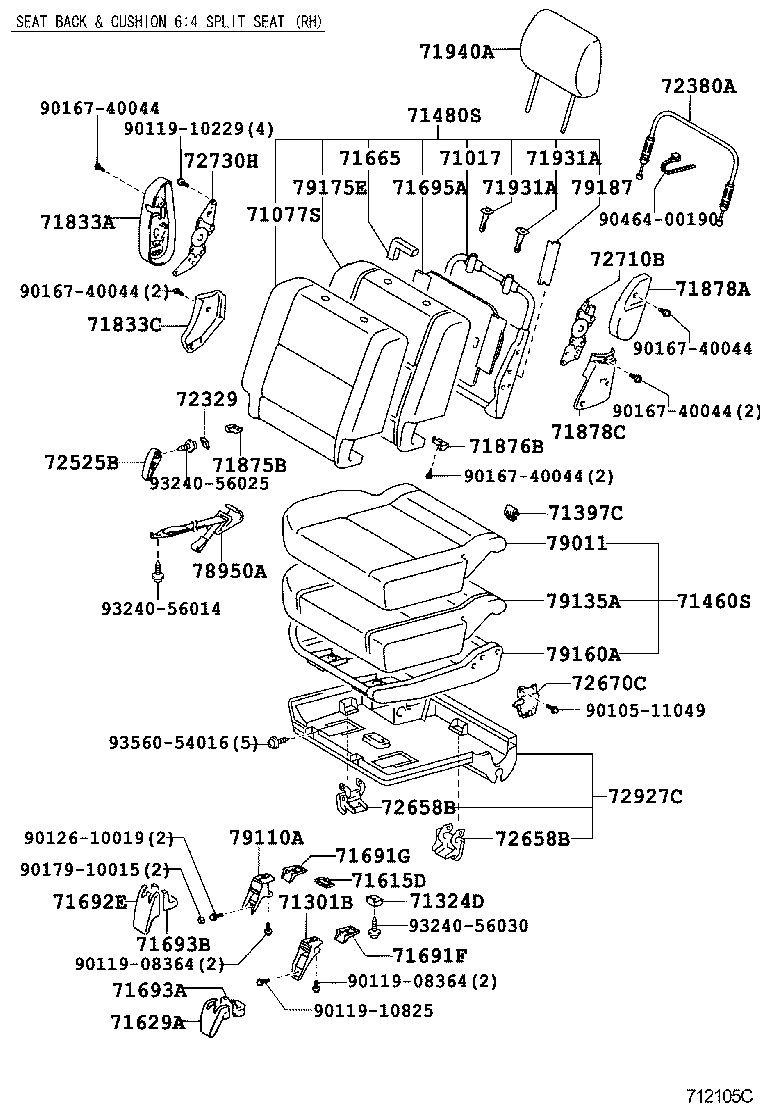 71017-60410 FRAME SUB-ASSY, REAR SEAT BACK, RH product image