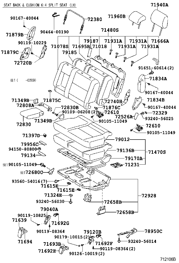 71017-60410 FRAME SUB-ASSY, REAR SEAT BACK, RH product image